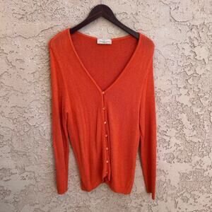 Vintage French Rags Orange Cardigan Slinky Knit Made In USA Size Small